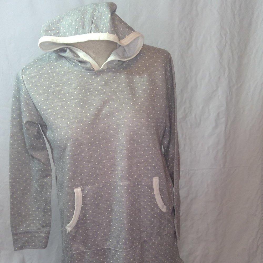 Comfy Polka-Dotted Ruffled-Hem Hooded Dress-Kangaroo Pocket